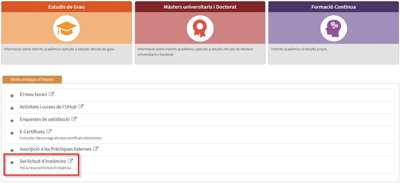 sol·licitud d'instàncies UAcadèmic